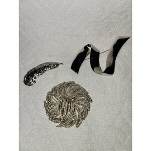 Brooches Pins Silver Tone Monet Ribbon Sara Cov Feather Unbranded Swirl Lot Of 3